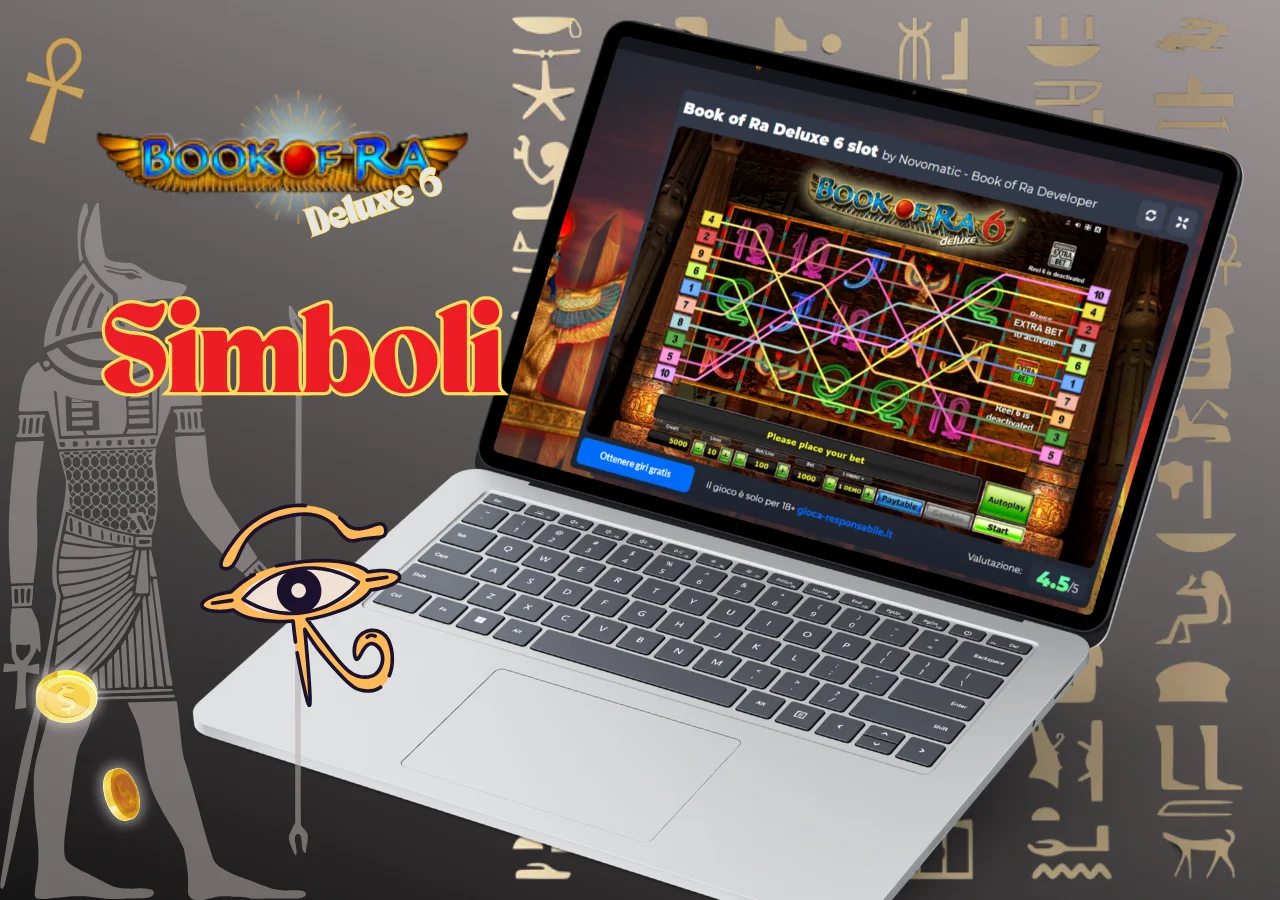 Book of Ra Deluxe presenta simboli speciali che offrono l'opportunita di vincere.